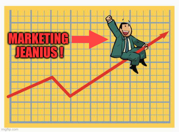 Man riding arrow | MARKETING 
JEANIUS ! | image tagged in man riding arrow | made w/ Imgflip meme maker