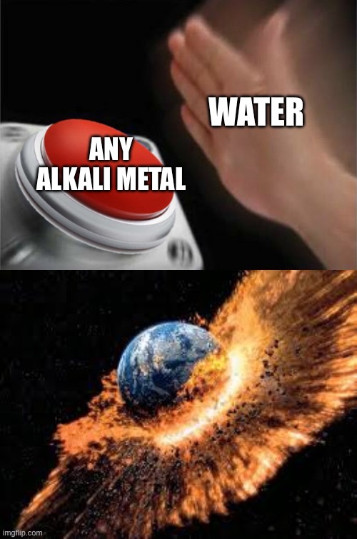 Exploding Planet | ANY ALKALI METAL; WATER | image tagged in chemistry,explosion | made w/ Imgflip meme maker