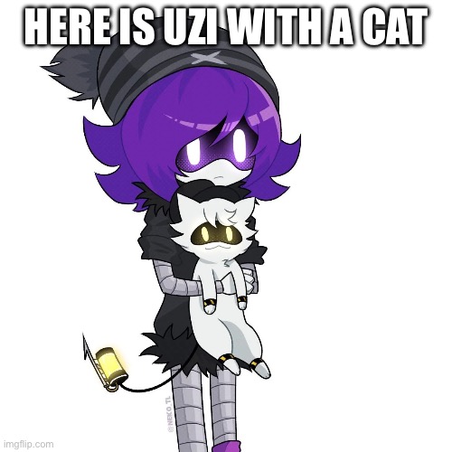 Here is Uzi with cat, enjoy | HERE IS UZI WITH A CAT | image tagged in uzi with cat,uzi,n,cat | made w/ Imgflip meme maker