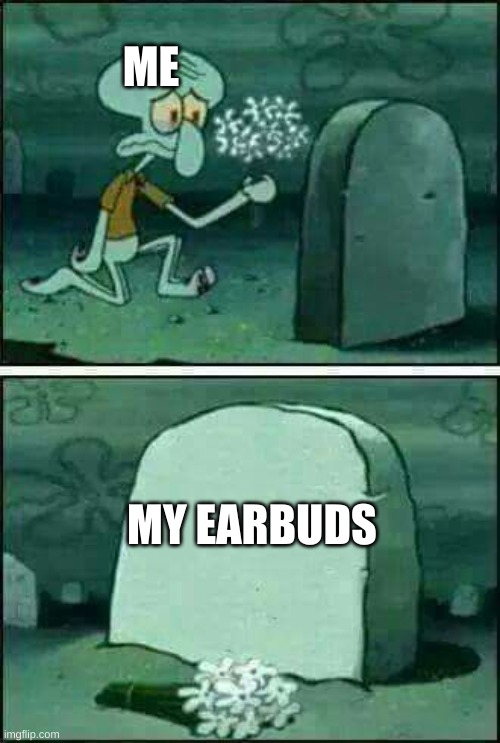 Funeral | ME; MY EARBUDS | image tagged in funeral,earbuds,death,sad | made w/ Imgflip meme maker