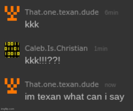 wsg chat | image tagged in texan dude kkk | made w/ Imgflip meme maker