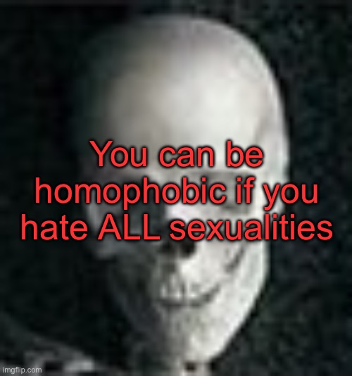 . | You can be homophobic if you hate ALL sexualities | image tagged in skull | made w/ Imgflip meme maker