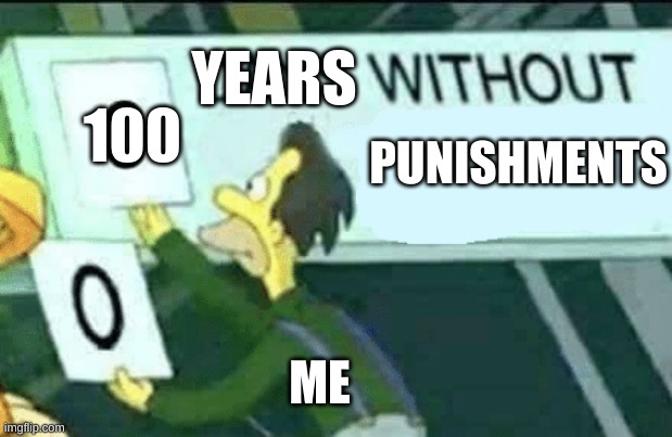 no getting grounded | YEARS; 100; PUNISHMENTS; ME | image tagged in 0 days without lenny simpsons,fun,punishment,funny | made w/ Imgflip meme maker