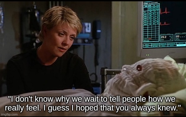 Don't wait until it's too late | "I don't know why we wait to tell people how we 
really feel. I guess I hoped that you always knew." | image tagged in stargate | made w/ Imgflip meme maker