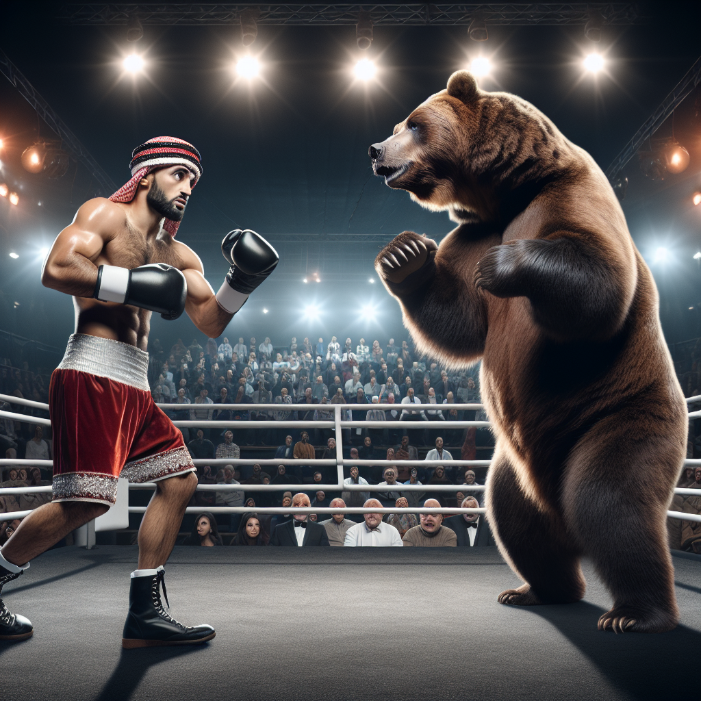 High Quality Man fighting a bear in a boxing match Blank Meme Template