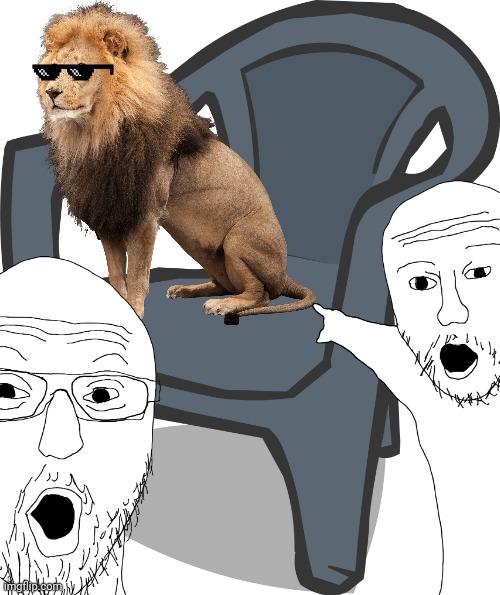 Soyjaks and the lion | image tagged in soyjak,soyjak pointing | made w/ Imgflip meme maker