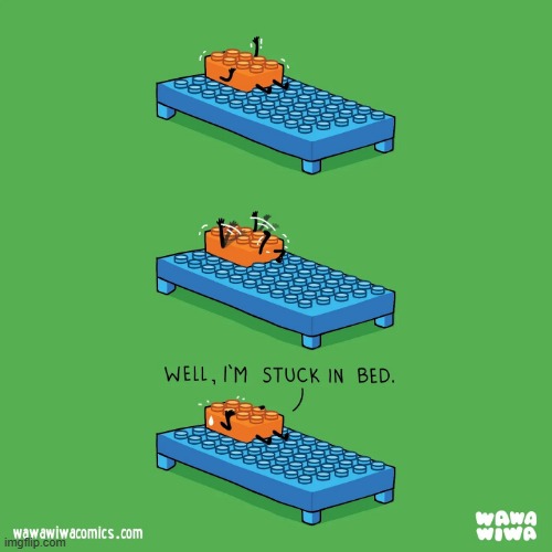 image tagged in lego,bed,stuck | made w/ Imgflip meme maker