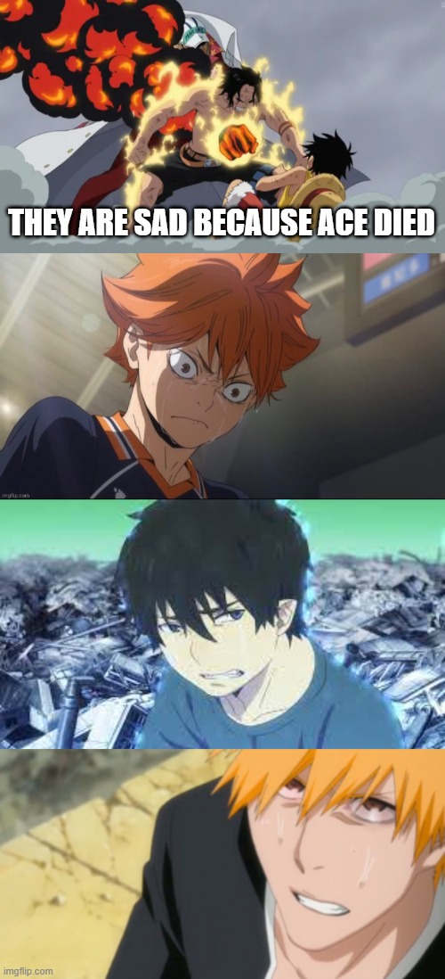hinnata rin and ichigo cry over aces death | THEY ARE SAD BECAUSE ACE DIED | made w/ Imgflip meme maker