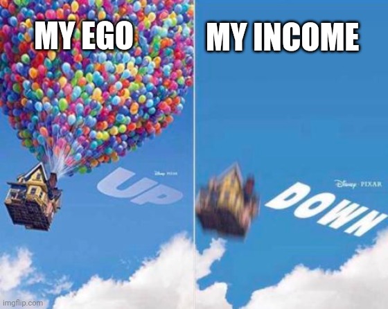 Ego vs income | MY EGO; MY INCOME | image tagged in up and down | made w/ Imgflip meme maker