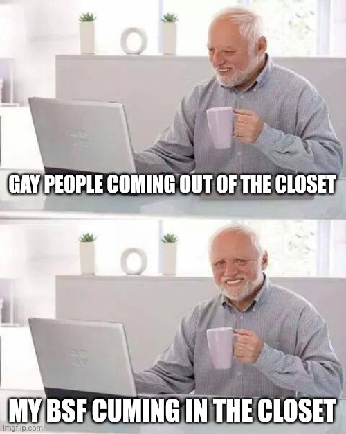 That one best friend be wildin | GAY PEOPLE COMING OUT OF THE CLOSET; MY BSF CUMING IN THE CLOSET | image tagged in memes,hide the pain harold,friends,gay,funny,slande5 | made w/ Imgflip meme maker
