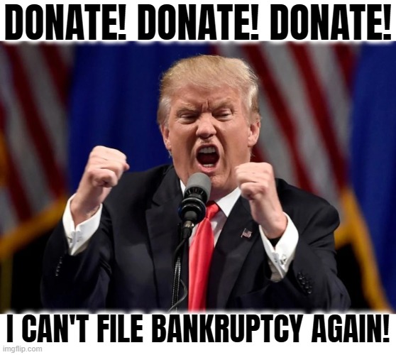 DON ATE! DON ATE! DON ATE! | DONATE! DONATE! DONATE! I CAN'T FILE BANKRUPTCY AGAIN! | image tagged in donate,grifter,bankrupt,attorney fees,loser,legal fees | made w/ Imgflip meme maker