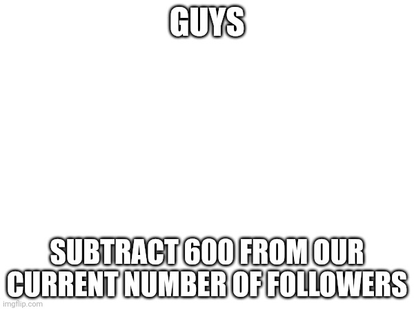 E | GUYS; SUBTRACT 600 FROM OUR CURRENT NUMBER OF FOLLOWERS | made w/ Imgflip meme maker