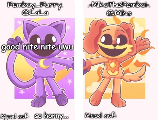 Miko and LaLa shared temp | good nite nite uwu; so horny... | image tagged in miko and lala shared temp | made w/ Imgflip meme maker