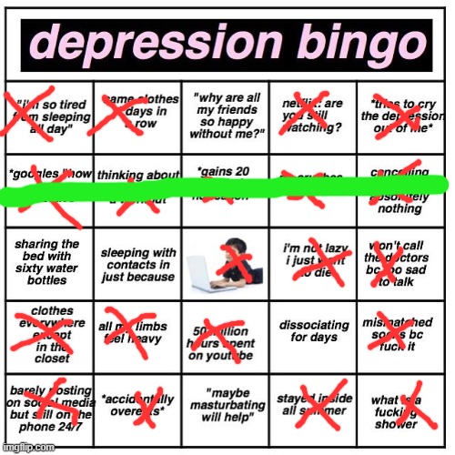 wow | image tagged in depression bingo | made w/ Imgflip meme maker