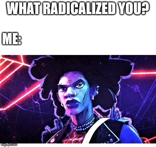 We stan a legend | WHAT RADICALIZED YOU? ME: | image tagged in leftist,punk,spiderverse,radical,spiderpunk,hobie brown | made w/ Imgflip meme maker