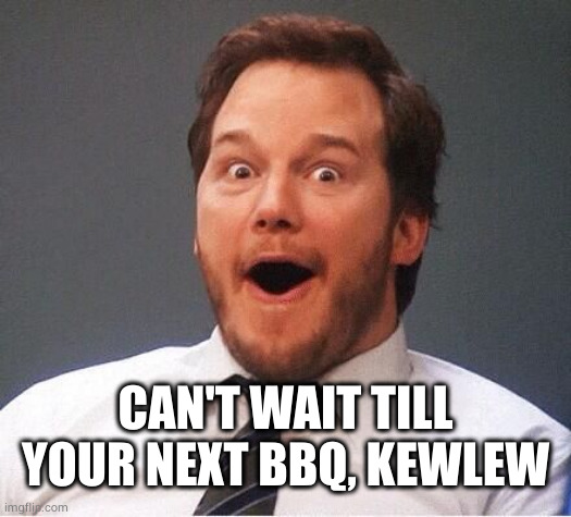 excited | CAN'T WAIT TILL YOUR NEXT BBQ, KEWLEW | image tagged in excited | made w/ Imgflip meme maker