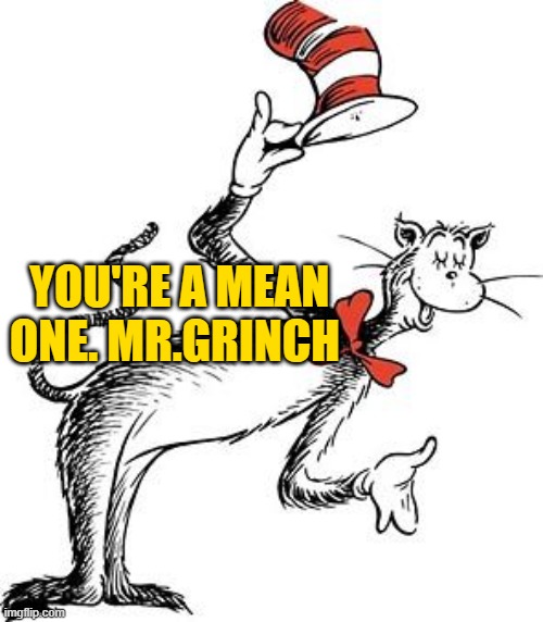 Cat In the Hat | YOU'RE A MEAN ONE. MR.GRINCH | image tagged in cat in the hat | made w/ Imgflip meme maker