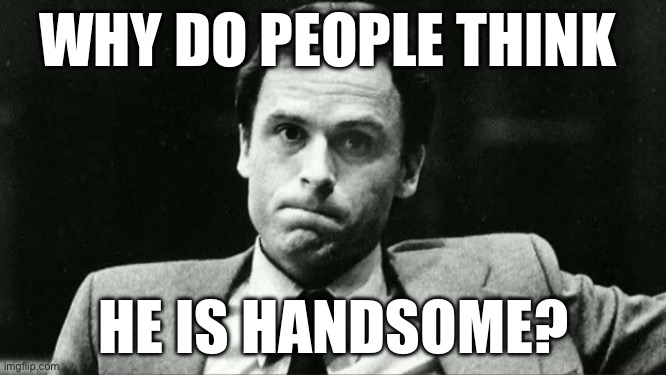 Ted bundy | WHY DO PEOPLE THINK; HE IS HANDSOME? | image tagged in ted bundy | made w/ Imgflip meme maker