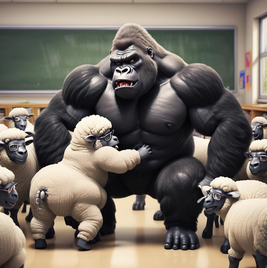 High Quality nerd sheep fighting with bully gorilla Blank Meme Template