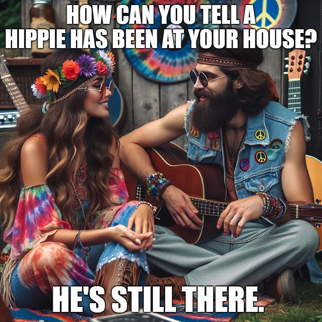 HOW CAN YOU TELL A HIPPIE HAS BEEN AT YOUR HOUSE? HE'S STILL THERE. | made w/ Imgflip meme maker