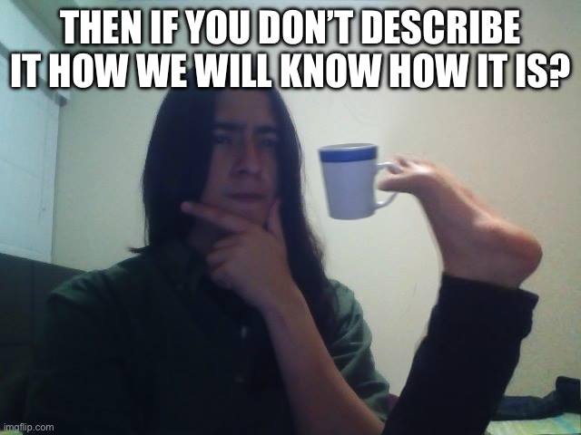 Hmmmm | THEN IF YOU DON’T DESCRIBE IT HOW WE WILL KNOW HOW IT IS? | image tagged in hmmmm | made w/ Imgflip meme maker