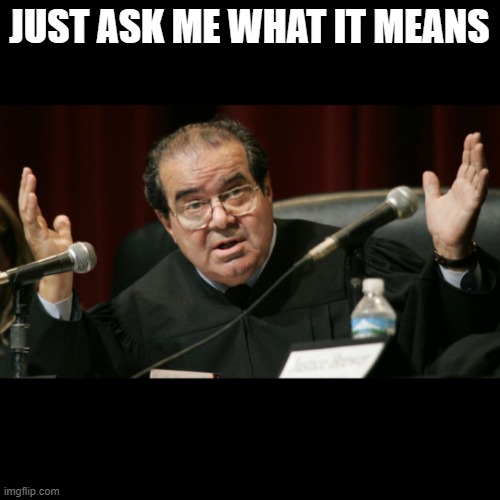 Justice Scalia | JUST ASK ME WHAT IT MEANS | image tagged in justice scalia | made w/ Imgflip meme maker
