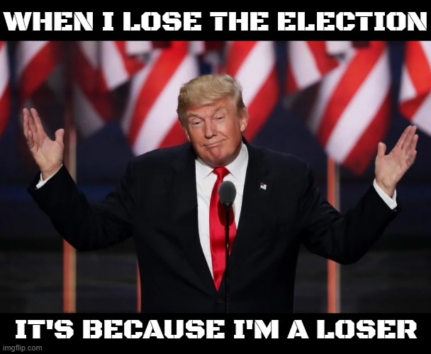 I'M A LOSER | WHEN I LOSE THE ELECTION; IT'S BECAUSE I'M A LOSER | image tagged in loser,election,court,bankrupt,unwanted,truth | made w/ Imgflip meme maker