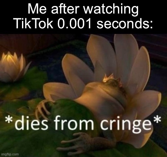 *dies form cringe* | Me after watching TikTok 0.001 seconds: | image tagged in dies of cringe,tiktok,tiktok sucks,memes | made w/ Imgflip meme maker