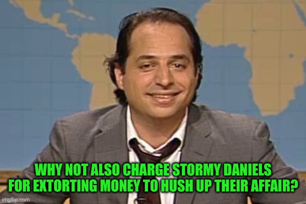 John lovitz snl liar | WHY NOT ALSO CHARGE STORMY DANIELS FOR EXTORTING MONEY TO HUSH UP THEIR AFFAIR? | image tagged in john lovitz snl liar | made w/ Imgflip meme maker
