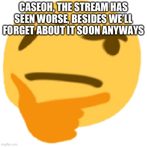 much thonk | CASEOH, THE STREAM HAS SEEN WORSE, BESIDES WE’LL FORGET ABOUT IT SOON ANYWAYS | image tagged in much thonk | made w/ Imgflip meme maker