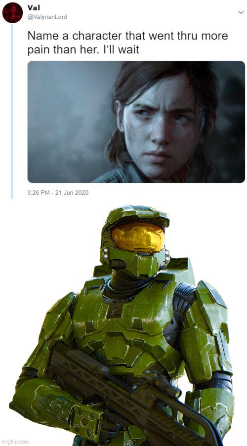 Reasons to "think about it" in the comments | image tagged in name one character who went through more pain than her,master chief halo legends wiki fandom | made w/ Imgflip meme maker