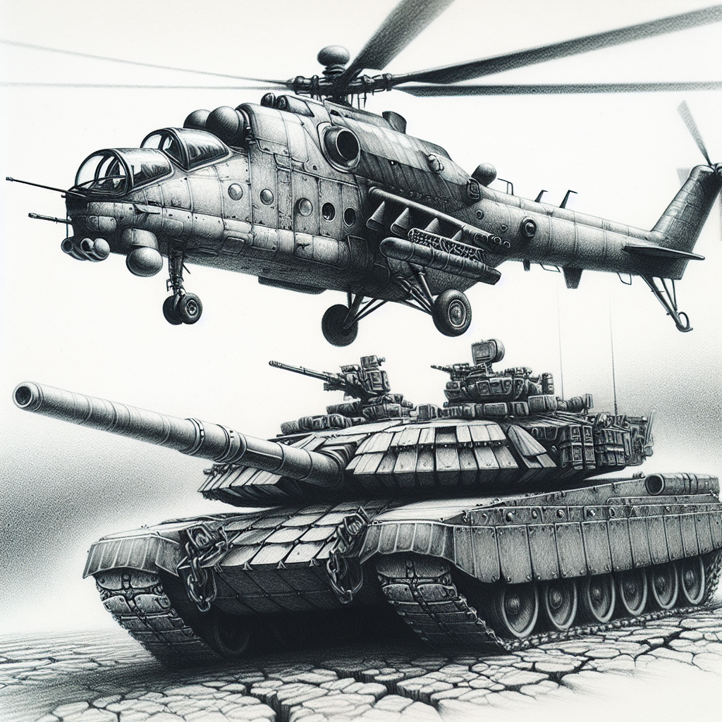 High Quality A helicopter behind a tank Blank Meme Template