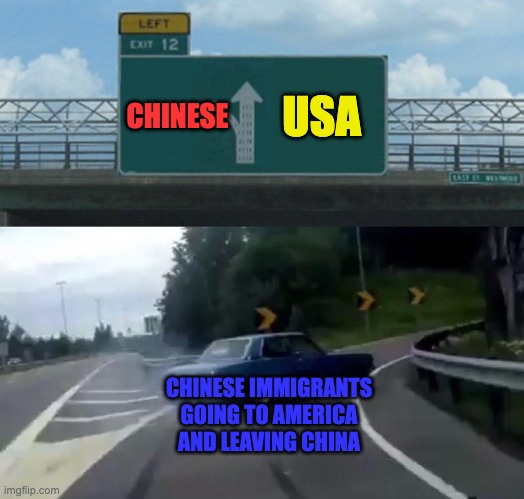 The Chinese Immigration | USA; CHINESE; CHINESE IMMIGRANTS GOING TO AMERICA AND LEAVING CHINA | image tagged in car drift meme | made w/ Imgflip meme maker