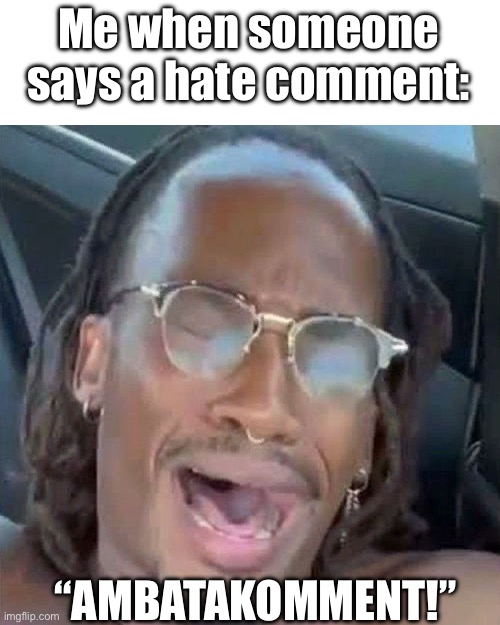 Shitpost? | Me when someone says a hate comment:; “AMBATAKOMMENT!” | image tagged in ambatukam | made w/ Imgflip meme maker