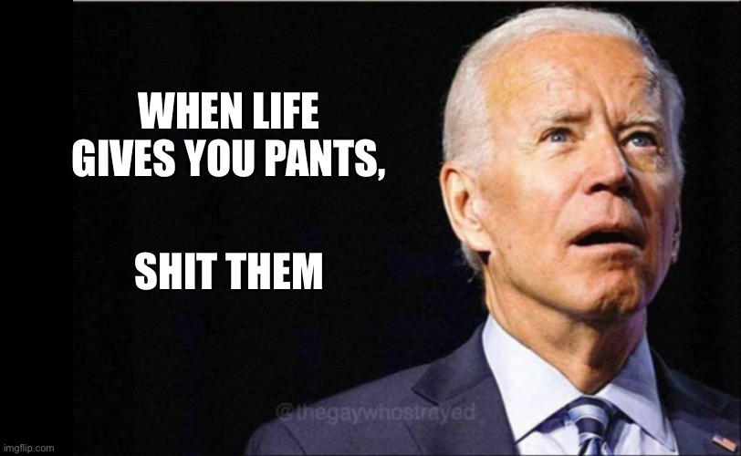 Pant shitter | WHEN LIFE GIVES YOU PANTS, SHIT THEM | image tagged in joe biden | made w/ Imgflip meme maker