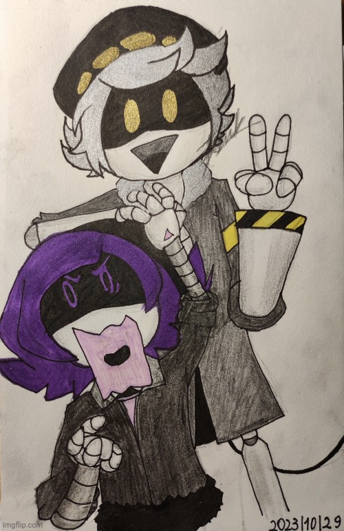 A happy drone and an angsty drone (Art by Ivetii) | made w/ Imgflip meme maker