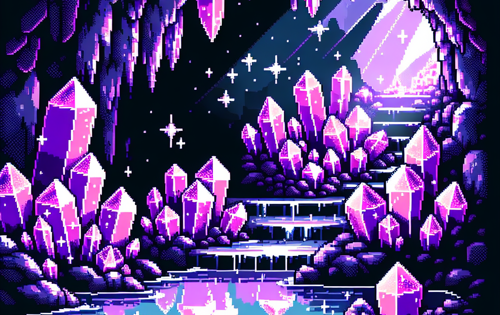 Pixel art crystal cavern Blank Meme Template