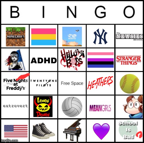 Only shit i bingo here is school is bad and fnaf | image tagged in gay bingo | made w/ Imgflip meme maker