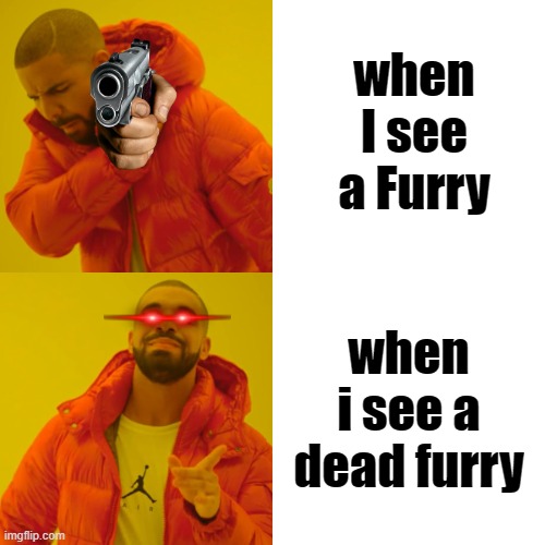 Drake Hotline Bling | when I see a Furry; when i see a dead furry | image tagged in memes,drake hotline bling | made w/ Imgflip meme maker