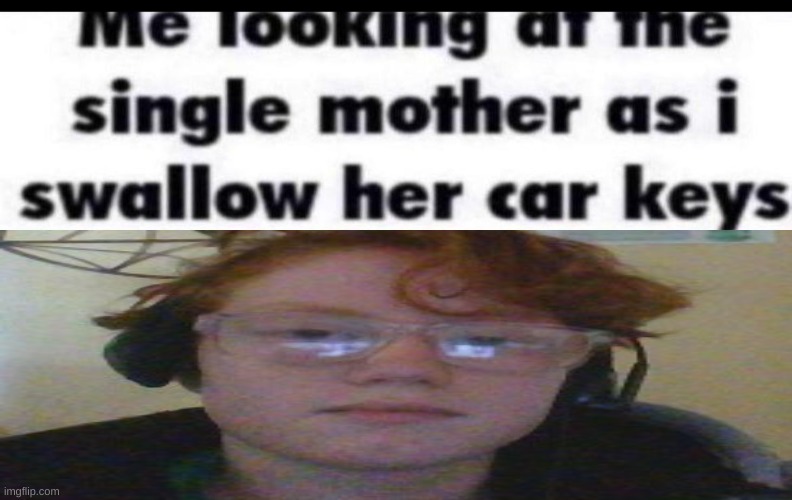 nom | image tagged in me looking at the single mother as i swallow her car keys | made w/ Imgflip meme maker