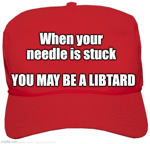 Zero Imagination Syndrome | When your needle is stuck; YOU MAY BE A LIBTARD | image tagged in blank red maga hat | made w/ Imgflip meme maker