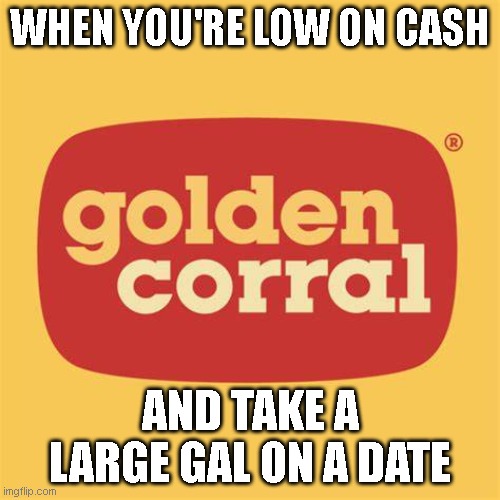 WHEN YOU'RE LOW ON CASH; AND TAKE A LARGE GAL ON A DATE | image tagged in lol so funny,too funny,fun | made w/ Imgflip meme maker