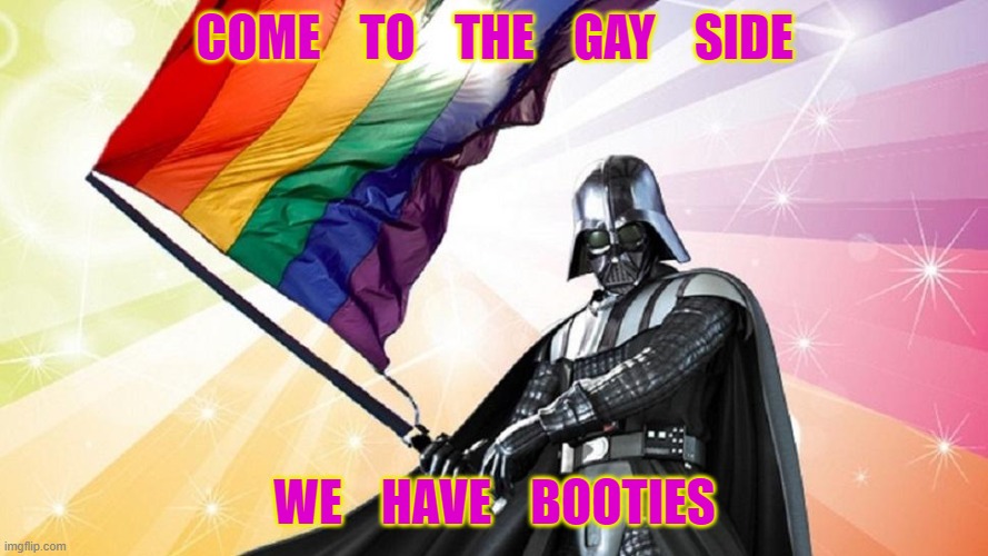 Gay Star Wars | COME    TO    THE    GAY    SIDE; WE    HAVE    BOOTIES | image tagged in gay star wars | made w/ Imgflip meme maker