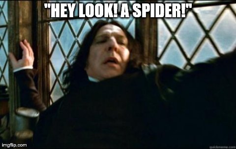 GET AWAY! | "HEY LOOK! A SPIDER!" | image tagged in memes,snape,spiders | made w/ Imgflip meme maker