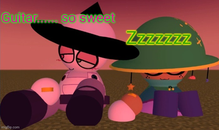 Lynth and Boho Announcement Temp | Guitar...... so sweet; Zzzzzzz | image tagged in boho and lynth chilling,guitar hero,behind the corn farm,dave and bambi | made w/ Imgflip meme maker