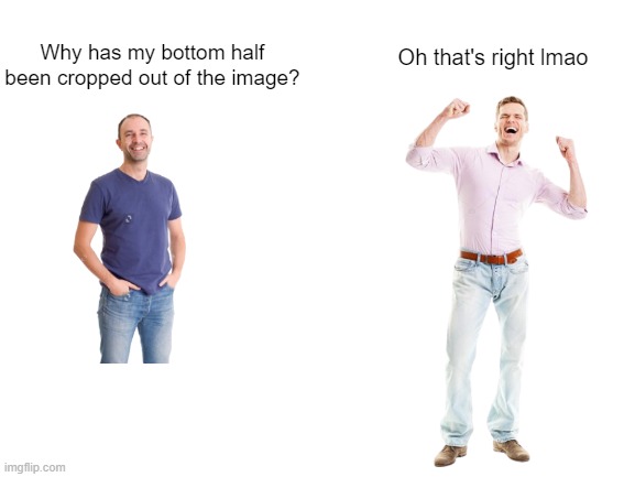 Blank White Template | Oh that's right lmao; Why has my bottom half been cropped out of the image? | image tagged in blank white template | made w/ Imgflip meme maker