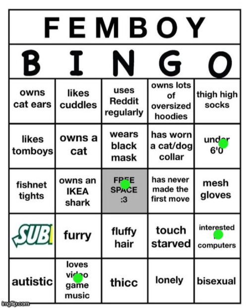 yippee | image tagged in femboy bingo | made w/ Imgflip meme maker