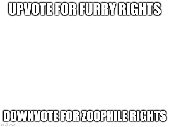 Guys there's a difference | UPVOTE FOR FURRY RIGHTS; DOWNVOTE FOR ZOOPHILE RIGHTS | image tagged in blank white template,furry | made w/ Imgflip meme maker