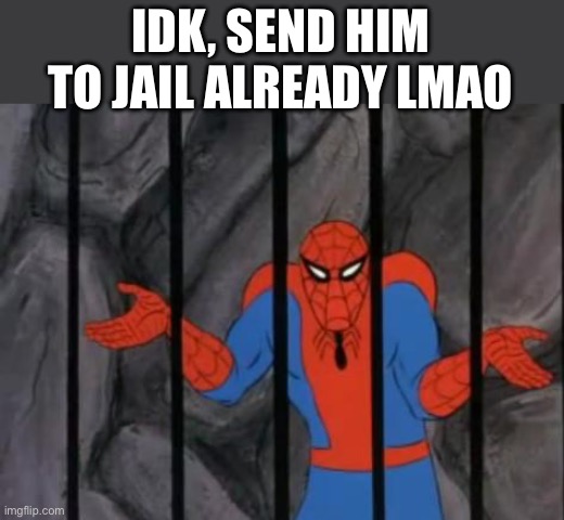 spiderman jail | IDK, SEND HIM TO JAIL ALREADY LMAO | image tagged in spiderman jail | made w/ Imgflip meme maker
