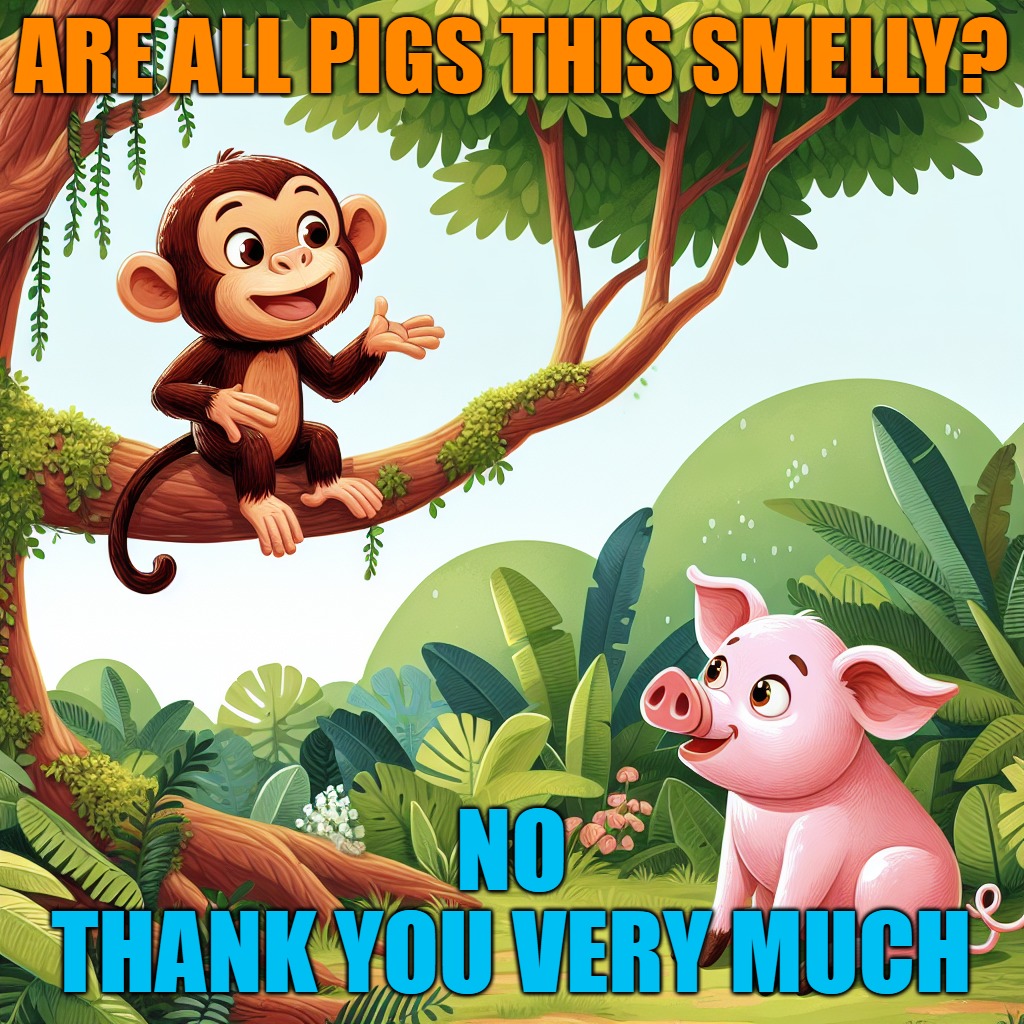 ARE ALL PIGS THIS SMELLY? NO
THANK YOU VERY MUCH | made w/ Imgflip meme maker